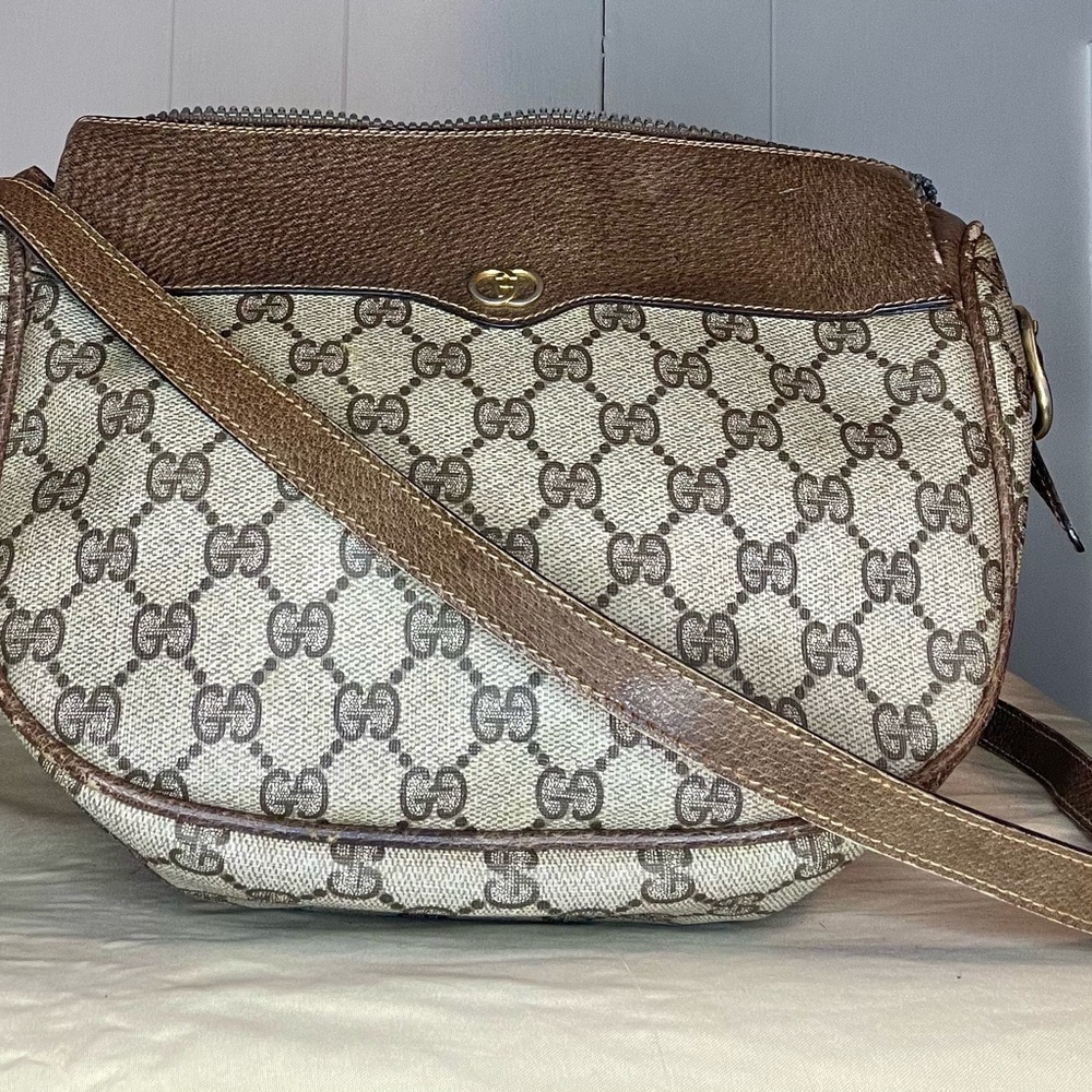 Gucci Vintage Brown and Cream Crossbody Bag